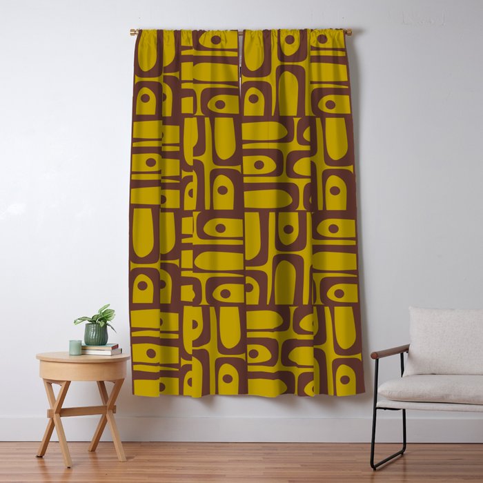 Eclectic Mid Century Modern Piquet Multi Pattern in Chartreuse Olive and Brown Window Curtain Gallery Image 5