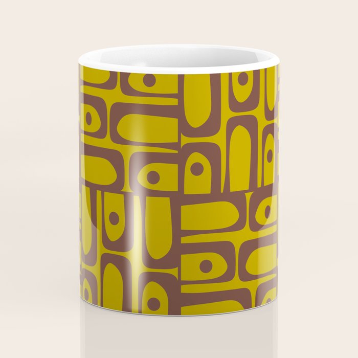 Eclectic Mid Century Modern Piquet Multi Pattern in Chartreuse Olive and Brown Coffee Mug Gallery Image 4
