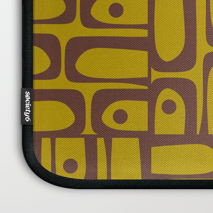 Eclectic Mid Century Modern Piquet Multi Pattern in Chartreuse Olive and Brown Laptop Sleeve Gallery Image 3