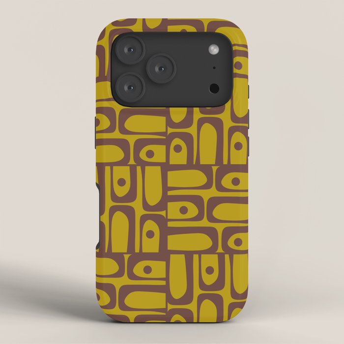 Eclectic Mid Century Modern Piquet Multi Pattern in Chartreuse Olive and Brown iPhone Case Gallery Image 3
