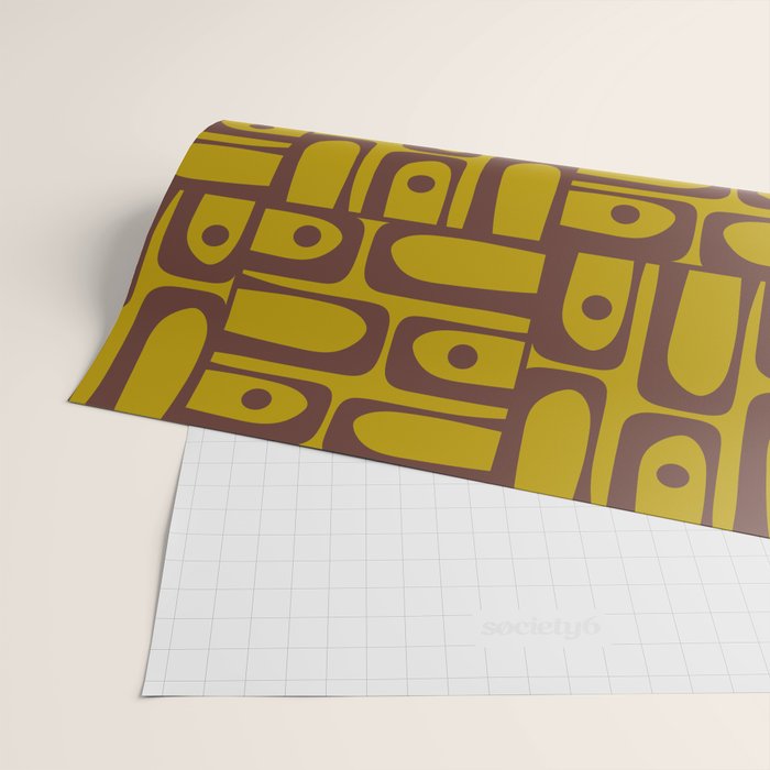 Eclectic Mid Century Modern Piquet Multi Pattern in Chartreuse Olive and Brown Wrapping Paper Gallery Image 2
