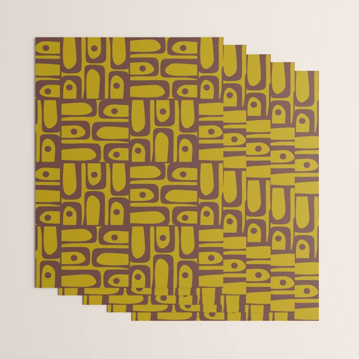 Eclectic Mid Century Modern Piquet Multi Pattern in Chartreuse Olive and Brown Wrapping Paper Gallery Image 3