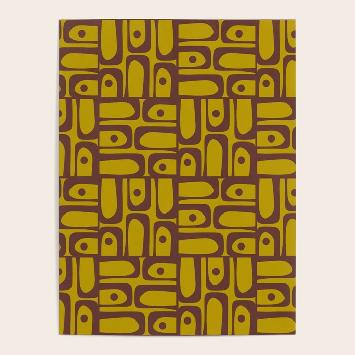 Eclectic Mid Century Modern Piquet Multi Pattern in Chartreuse Olive and Brown Poster Gallery Image 4