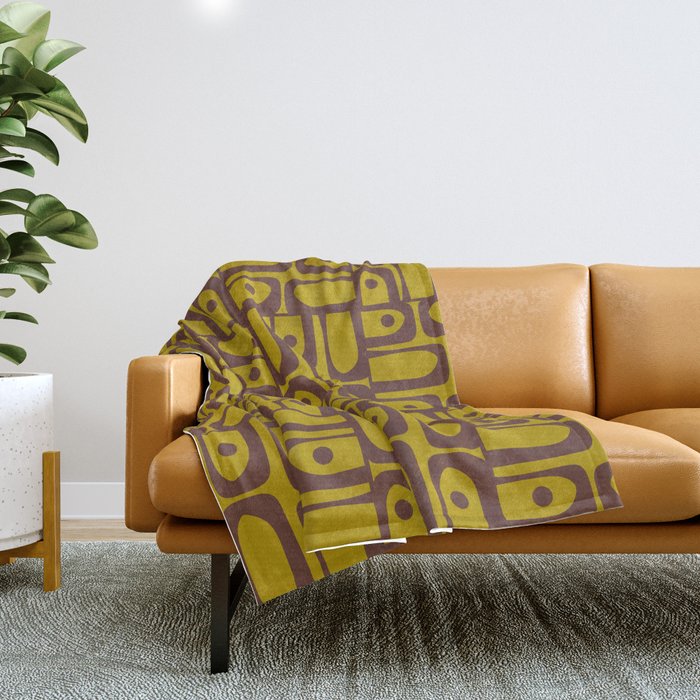 Eclectic Mid Century Modern Piquet Multi Pattern in Chartreuse Olive and Brown Throw Blanket Gallery Image 1