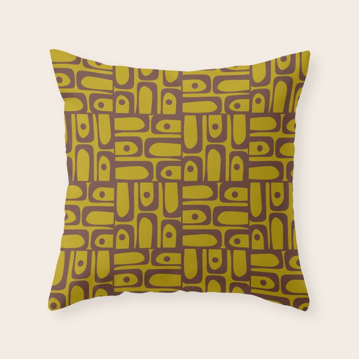 Eclectic Mid Century Modern Piquet Multi Pattern in Chartreuse Olive and Brown Throw Pillow Gallery Image 6