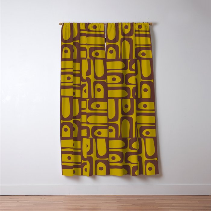 Eclectic Mid Century Modern Piquet Multi Pattern in Chartreuse Olive and Brown Window Curtain Gallery Image 3