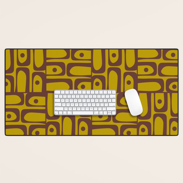 Eclectic Mid Century Modern Piquet Multi Pattern in Chartreuse Olive and Brown Desk Mat Gallery Image 1