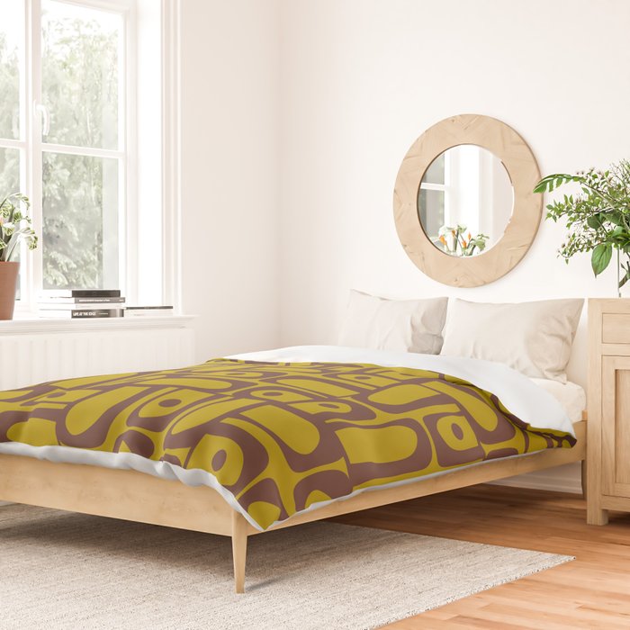 Eclectic Mid Century Modern Piquet Multi Pattern in Chartreuse Olive and Brown Duvet Cover Gallery Image 2