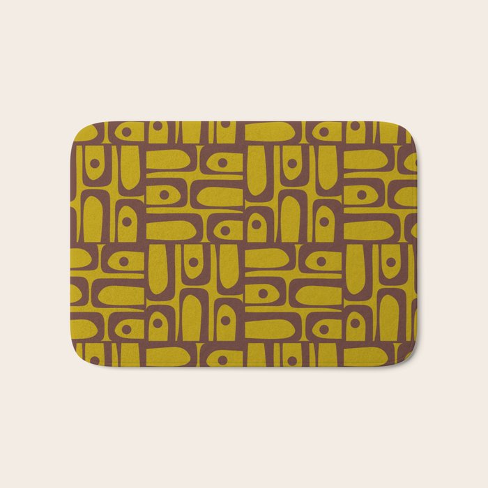 Eclectic Mid Century Modern Piquet Multi Pattern in Chartreuse Olive and Brown Bath Mat Gallery Image 1