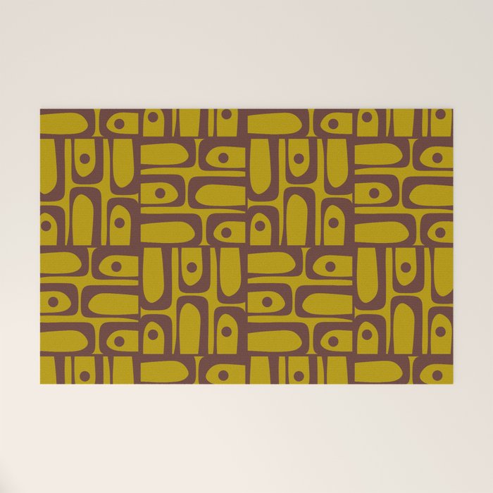 Eclectic Mid Century Modern Piquet Multi Pattern in Chartreuse Olive and Brown Welcome Mat Gallery Image 1