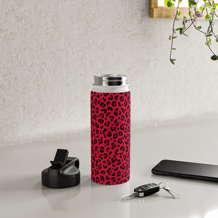 RED LEOPARD PRINT â Cherry Red | Collection : Punk Rock Animal Prints | Water Bottle Gallery Image 4