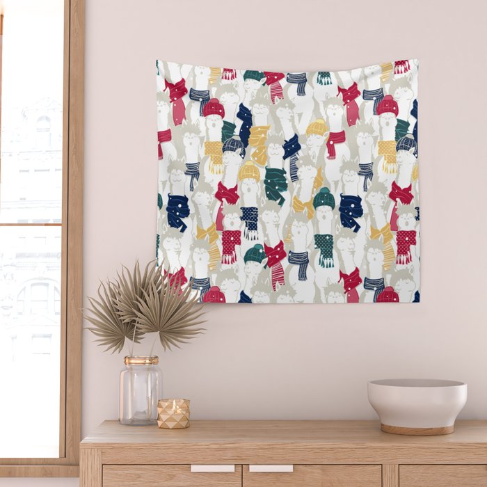 Happy llamas Christmas choir Wall Tapestry Gallery Image 2