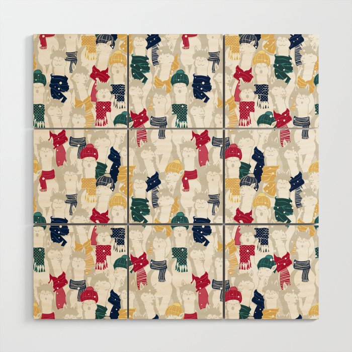 Happy llamas Christmas choir Wood Wall Art Gallery Image 1