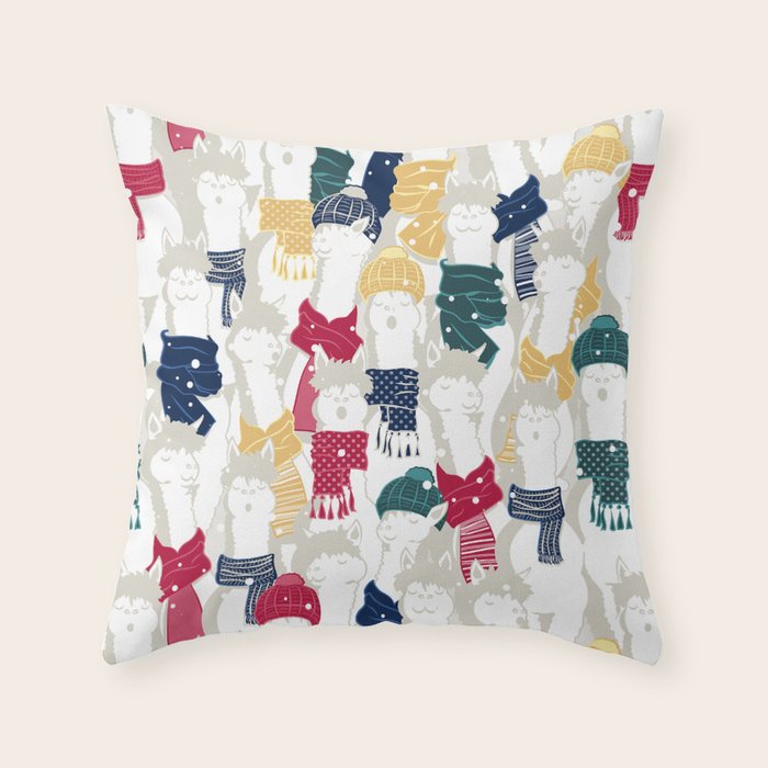 Happy llamas Christmas choir Throw Pillow Gallery Image 1