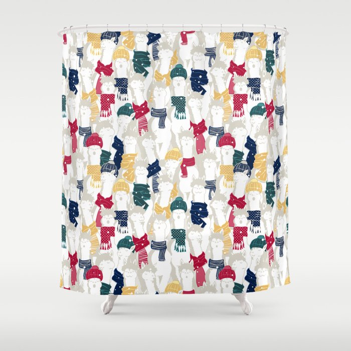 Happy llamas Christmas choir Shower Curtain Gallery Image 1