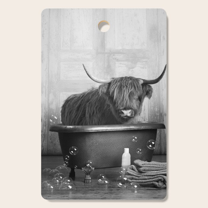 Highland Cow in the Tub Cutting Board Gallery Image 1
