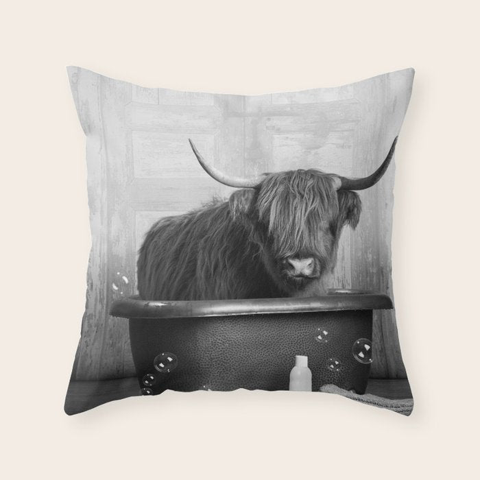 Highland Cow in the Tub Throw Pillow Gallery Image 6