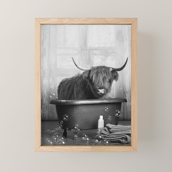 Highland Cow in the Tub Mini Art Print Gallery Image 1