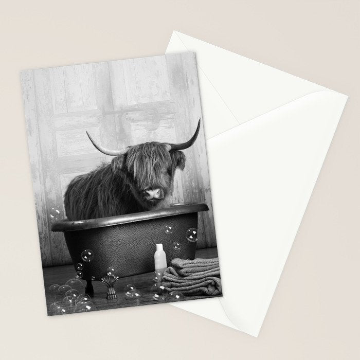 Highland Cow in the Tub Stationery Card Gallery Image 2