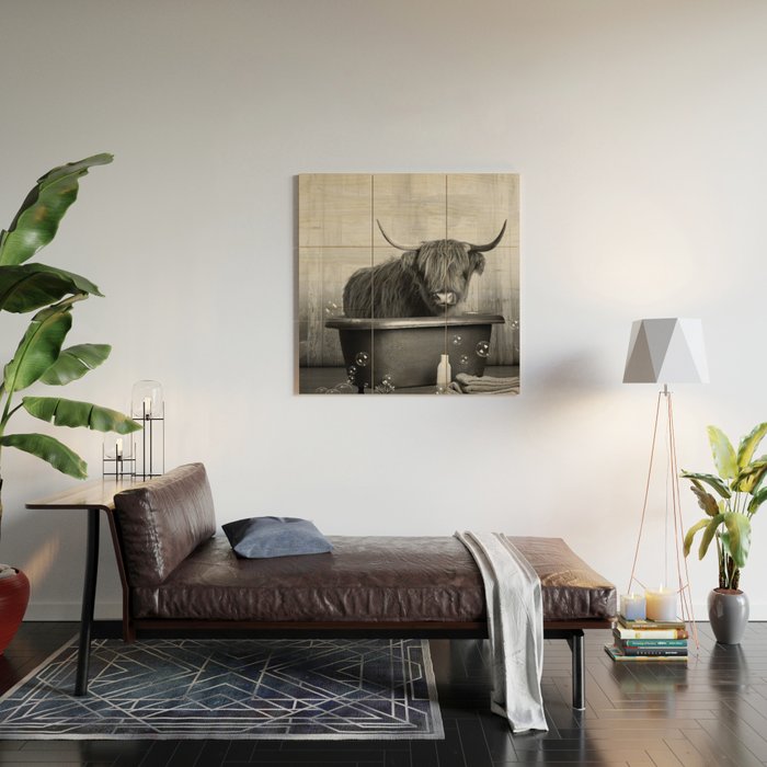 Highland Cow in the Tub Wood Wall Art Gallery Image 2