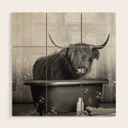 Highland Cow in the Tub Wood Wall Art Gallery Image 1