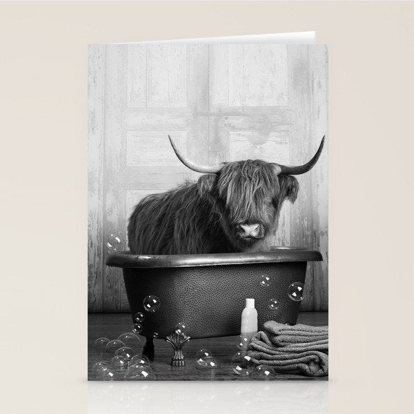Highland Cow in the Tub Stationery Card Gallery Image 2