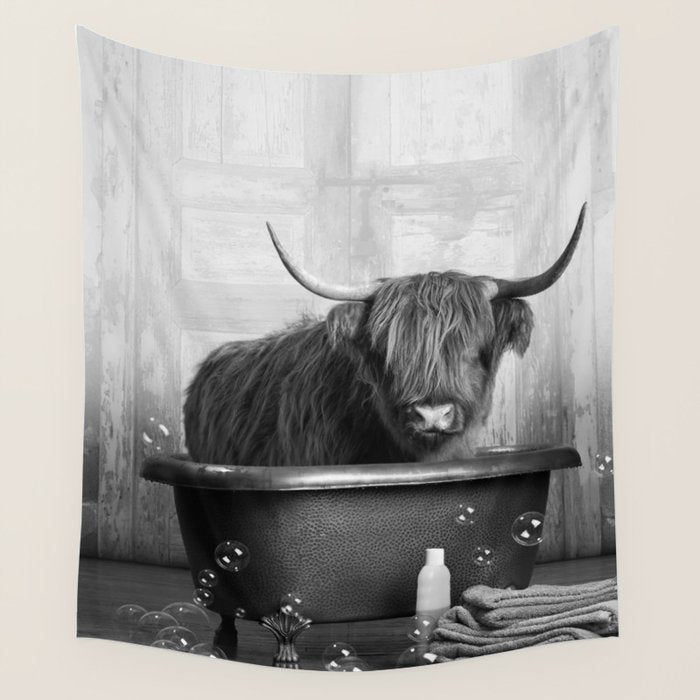 Highland Cow in the Tub Wall Tapestry Gallery Image 4