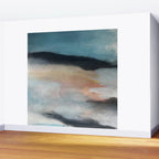 Dawn: a minimal abstract acrylic piece in pink, blues, yellow, and white Wall Mural Gallery Image 2