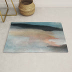 Dawn: a minimal abstract acrylic piece in pink, blues, yellow, and white Rug Gallery Image 1
