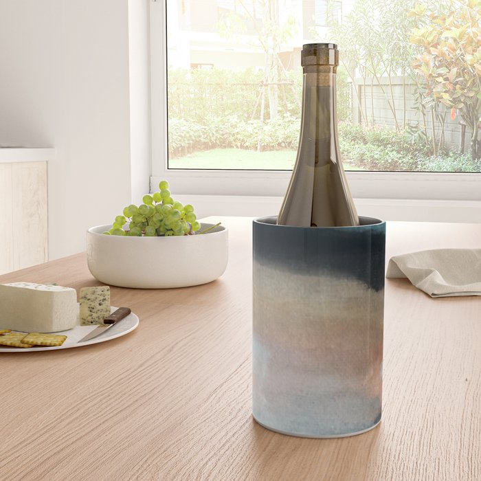 Dawn: a minimal abstract acrylic piece in pink, blues, yellow, and white Wine Chiller Gallery Image 4