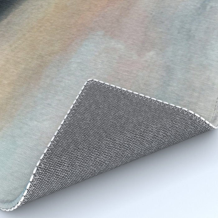 Dawn: a minimal abstract acrylic piece in pink, blues, yellow, and white Rug Gallery Image 4