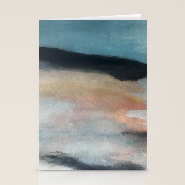 Dawn: a minimal abstract acrylic piece in pink, blues, yellow, and white Stationery Card Gallery Image 1