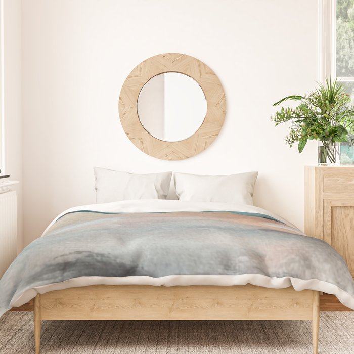 Dawn: a minimal abstract acrylic piece in pink, blues, yellow, and white Duvet Cover Gallery Image 3