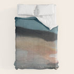 Dawn: a minimal abstract acrylic piece in pink, blues, yellow, and white Comforter Gallery Image 6