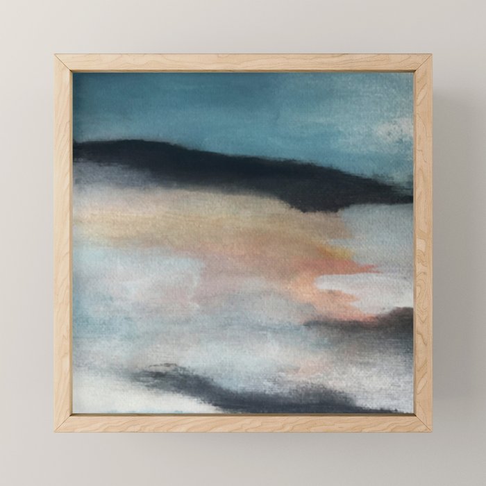 Dawn: a minimal abstract acrylic piece in pink, blues, yellow, and white Mini Art Print Gallery Image 1
