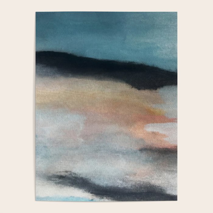 Dawn: a minimal abstract acrylic piece in pink, blues, yellow, and white Poster Gallery Image 1