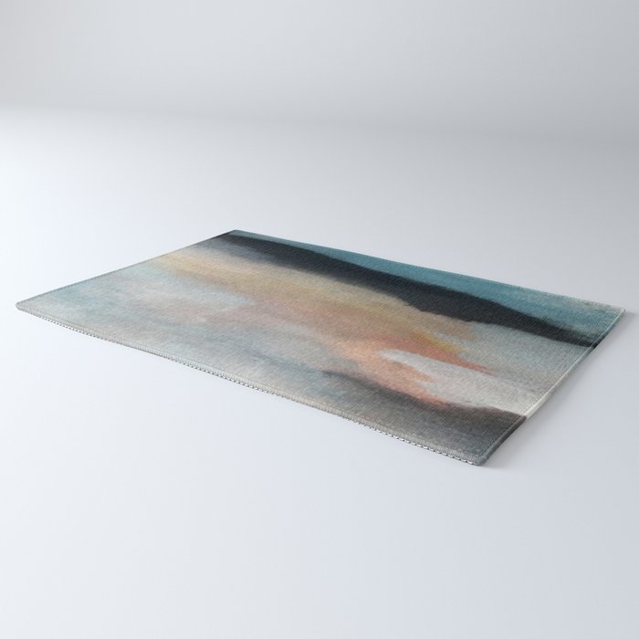Dawn: a minimal abstract acrylic piece in pink, blues, yellow, and white Rug Gallery Image 3