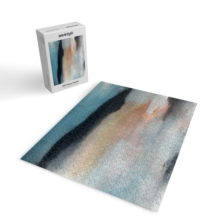 Dawn: a minimal abstract acrylic piece in pink, blues, yellow, and white Jigsaw Puzzle Gallery Image 2