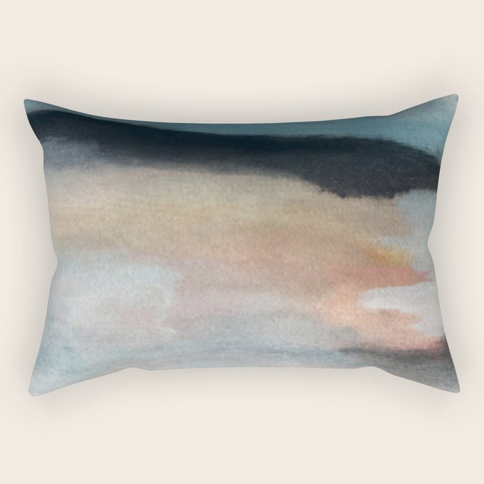 Dawn: a minimal abstract acrylic piece in pink, blues, yellow, and white Rectangular Pillow Gallery Image 1