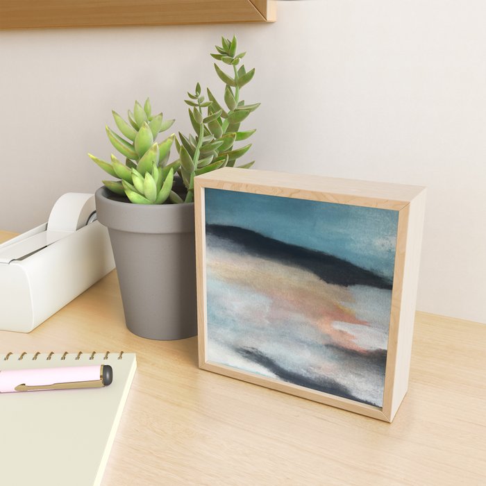 Dawn: a minimal abstract acrylic piece in pink, blues, yellow, and white Mini Art Print Gallery Image 2