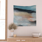 Dawn: a minimal abstract acrylic piece in pink, blues, yellow, and white Wall Tapestry Gallery Image 2