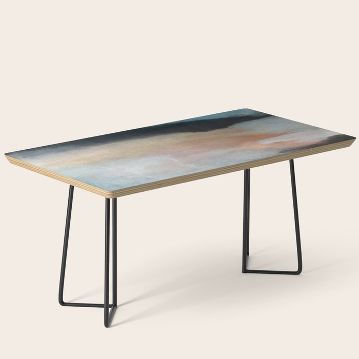 Dawn: a minimal abstract acrylic piece in pink, blues, yellow, and white Coffee Table Gallery Image 1