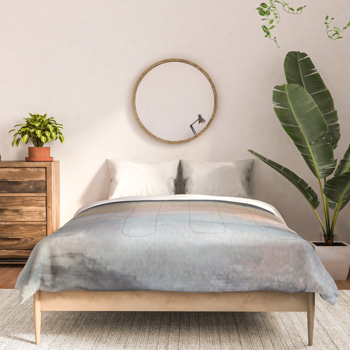 Dawn: a minimal abstract acrylic piece in pink, blues, yellow, and white Comforter Gallery Image 3