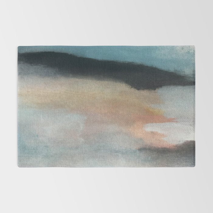 Dawn: a minimal abstract acrylic piece in pink, blues, yellow, and white Rug Gallery Image 2
