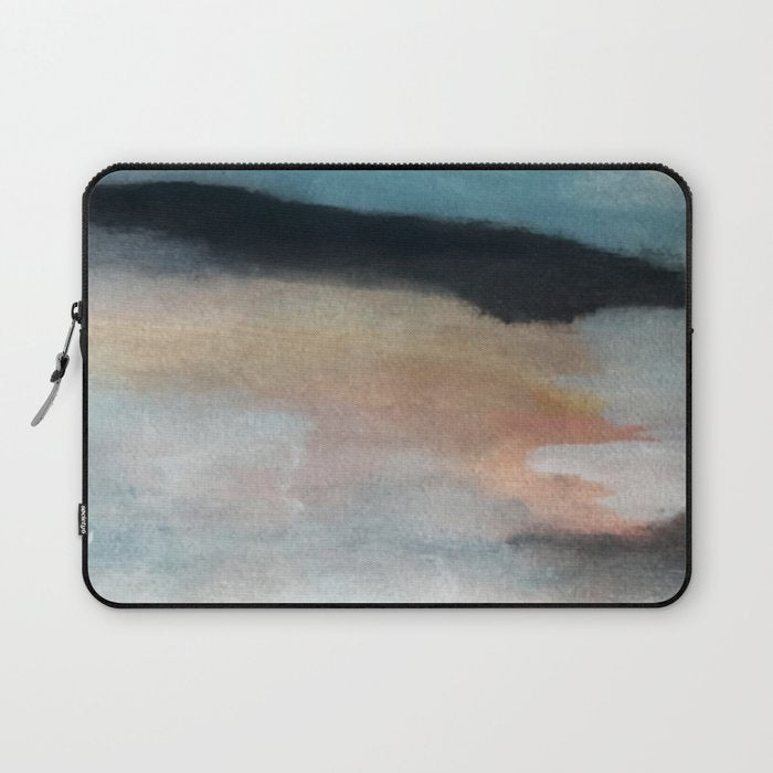 Dawn: a minimal abstract acrylic piece in pink, blues, yellow, and white Laptop Sleeve Gallery Image 1
