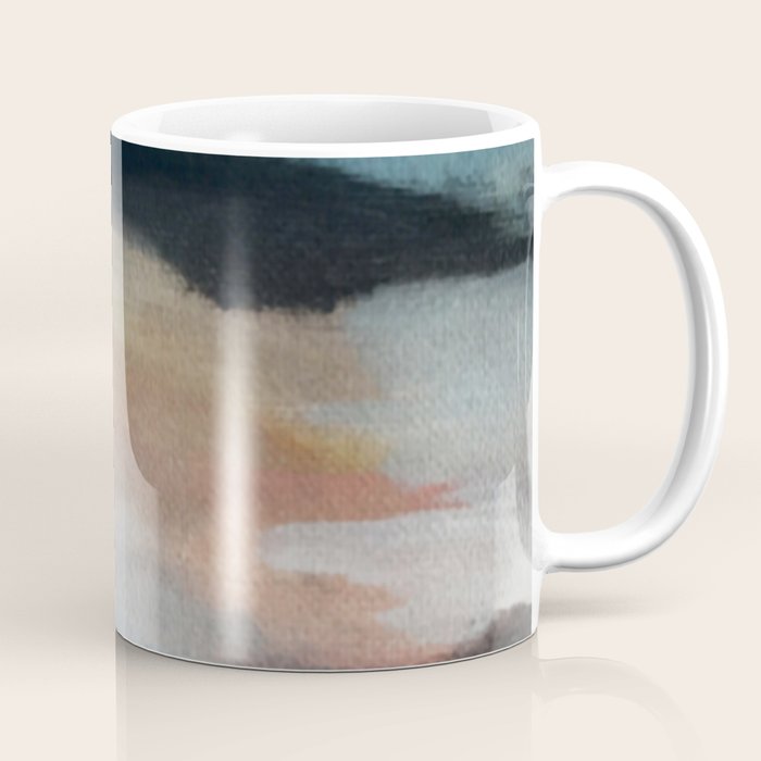 Dawn: a minimal abstract acrylic piece in pink, blues, yellow, and white Coffee Mug Gallery Image 1