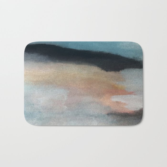 Dawn: a minimal abstract acrylic piece in pink, blues, yellow, and white Bath Mat Gallery Image 1