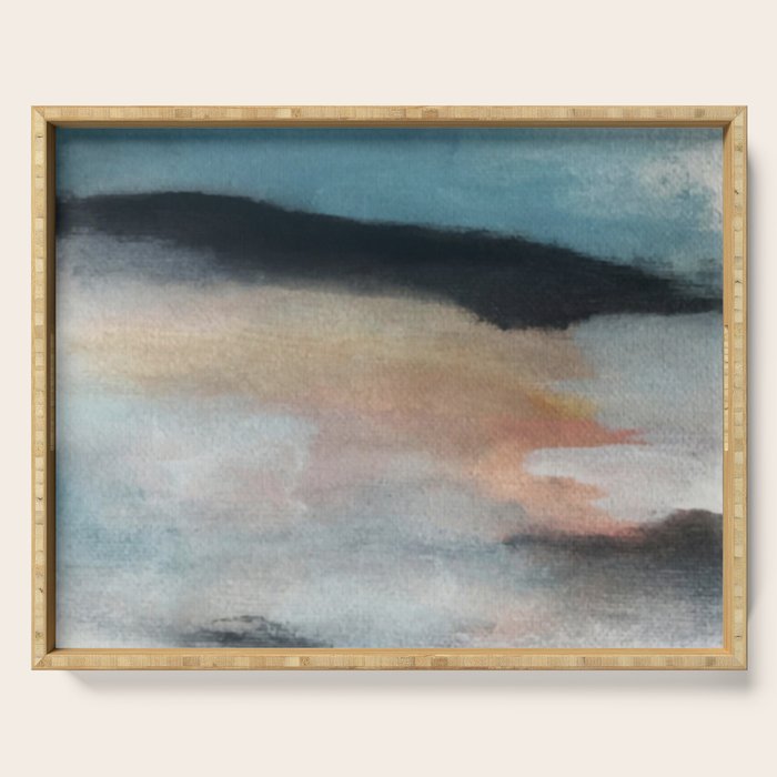 Dawn: a minimal abstract acrylic piece in pink, blues, yellow, and white Serving Tray Gallery Image 1