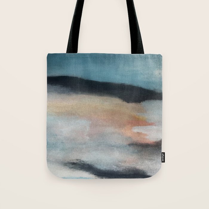 Dawn: a minimal abstract acrylic piece in pink, blues, yellow, and white Tote Bag Gallery Image 1
