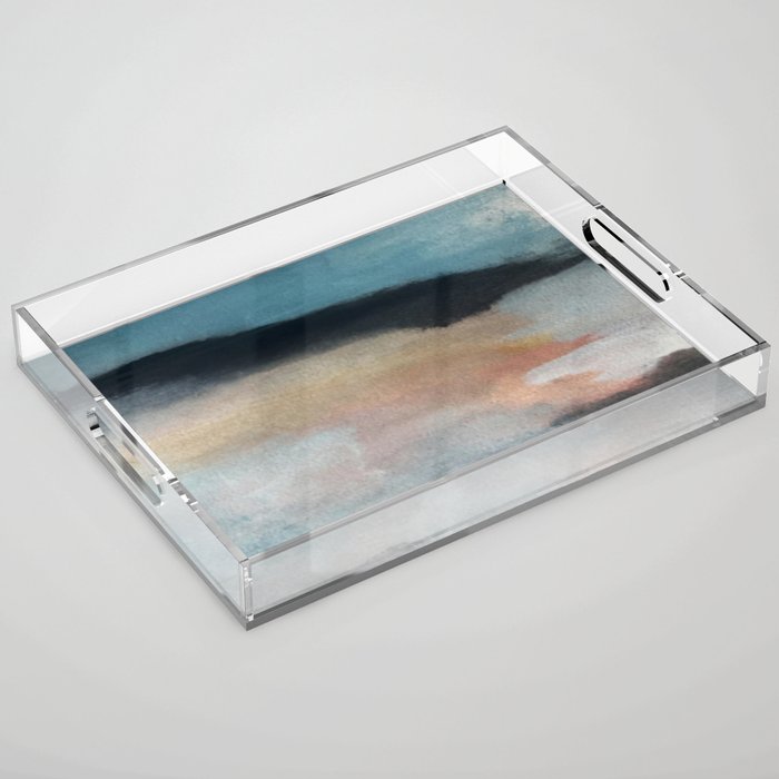 Dawn: a minimal abstract acrylic piece in pink, blues, yellow, and white Acrylic Tray Gallery Image 1